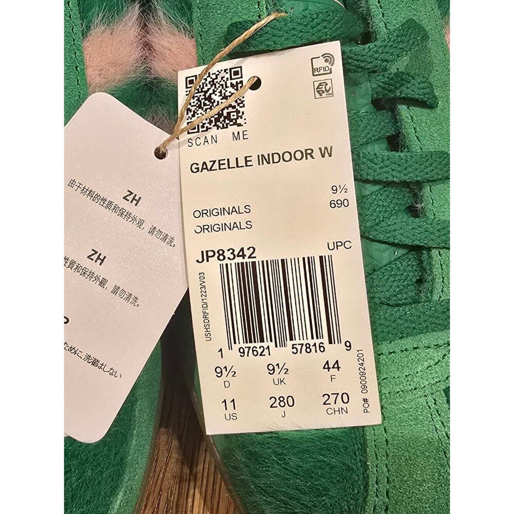 Adidas Gazelle Indoor Green Glow Pink Furry Sneaker NWT Women 11 Men 10 JP8342 - Picture 9 of 11